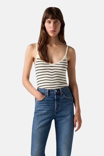 T-shirt beige avec des bandes de spaghetti de Levi's® à rayures noires.