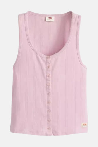 Paarse singlet van Levi's met knoopsluiting en een ribgebreide textuur.
