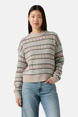 Sweat-shirt multicolore à col rond de Levi's®, avec un motif géométrique et des manches longues, associé à un jean.