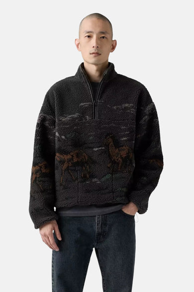 Fleece noir de Levi's avec imprimé cheval et fermeture éclair courte.