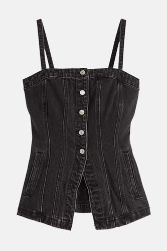Jean noir de denim de Levi's® avec fermeture à boutons devant et bandes droites.