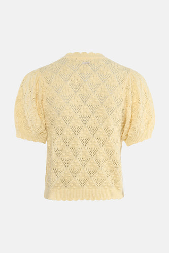 Gele gilet van Levi's®, met ajourpatroon en pofmouwen.
