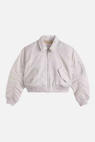 Veste courte grise Levi's® à manches longues et fermeture éclair sur le devant.