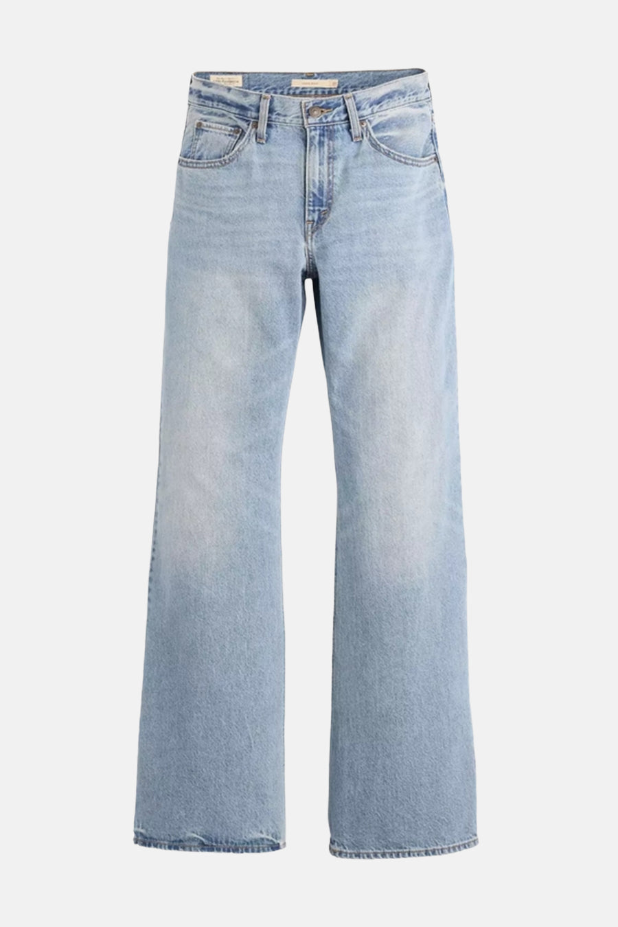 Jean bootcut bleu clair de Levi's® avec délavage délavé et jambes évasées, vue de face.