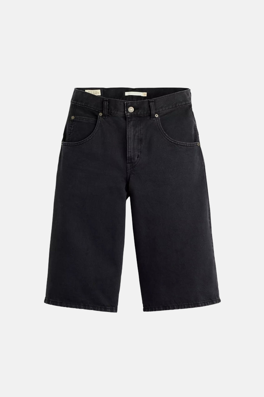 Short en jean noir Levi's® avec poches latérales, passants de ceinture et fermeture à boutons.