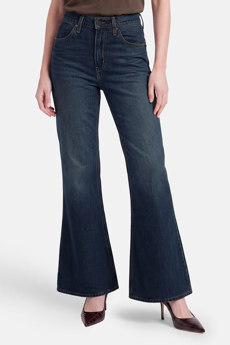 PUDDLE SNAP FLARE - dark blue denim