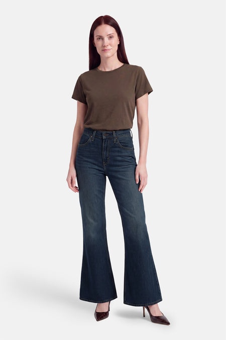PUDDLE SNAP FLARE - dark blue denim
