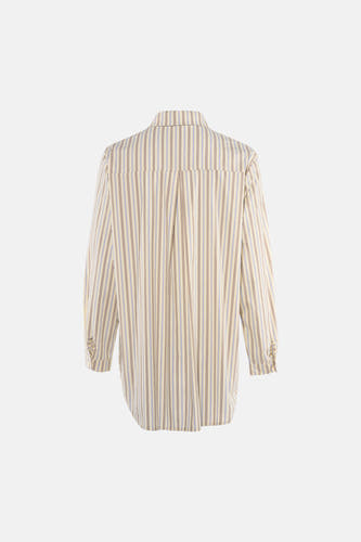Chemise à manches longues rayée jaune de Terra di Siena, avec des rayures verticales marron et bleues et une fermeture boutonnée.