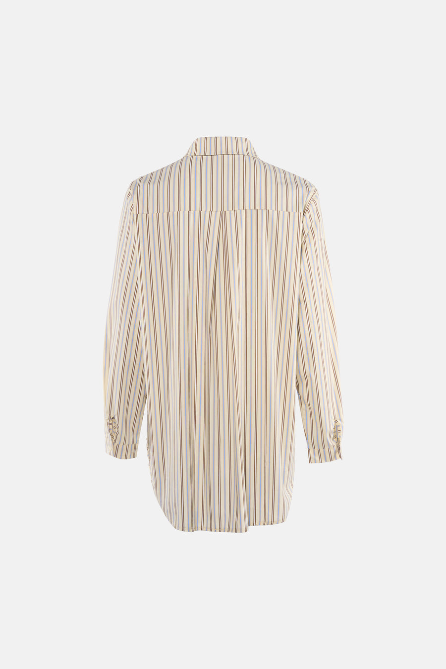 Chemise à manches longues rayée jaune de Terra di Siena, avec des rayures verticales marron et bleues et une fermeture boutonnée.