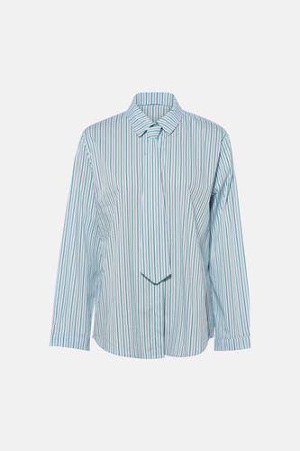 Chemise bleue de Terra di Siena à rayures verticales, manches longues et coupe décontractée.