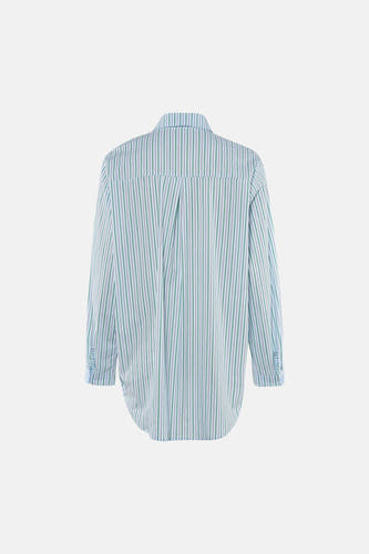 Chemise rayée bleue de Terra di Siena, à manches longues et col classique, vue de dos.