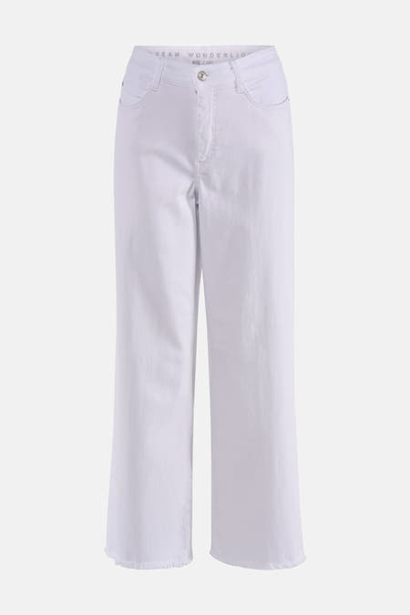 Witte denim jeans wide van MAC, met gerafelde zoom.