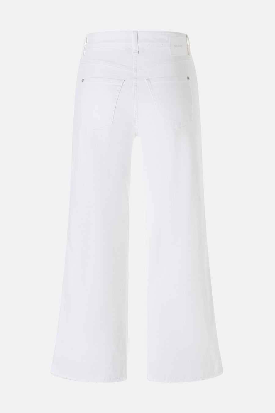 Wijd model jeans van off white denim van MAC, achteraanzicht met achterzakken en riemlussen.
