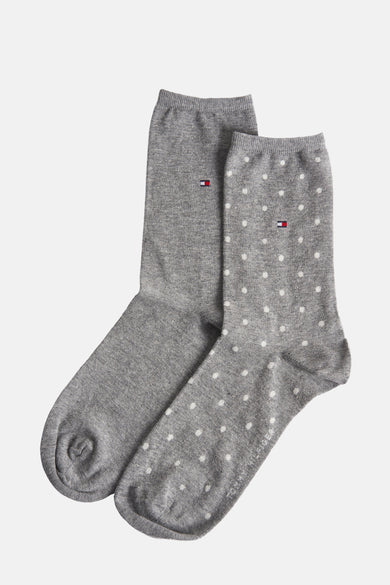 Chaussettes grises de TOMMY JEANS, une unie et une avec des points blancs, avec détail de logo.