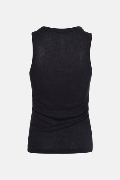 Maillot bleu marine d'OPUS, avec un subtil éclat et une texture à côtes, en vue arrière.