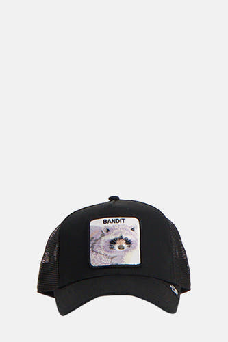 Chapeau noir de GOORIN avec un dos en mesh et une patch d'un ours polaire avec 'BANDIT' dessus.