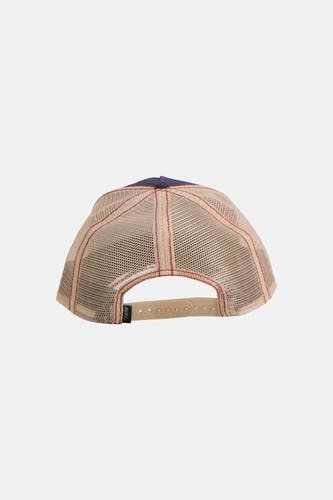 Casquette bleue GOORIN avec dos en maille et fermeture réglable.