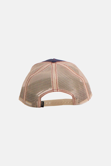 Casquette bleue GOORIN avec dos en maille et fermeture réglable.