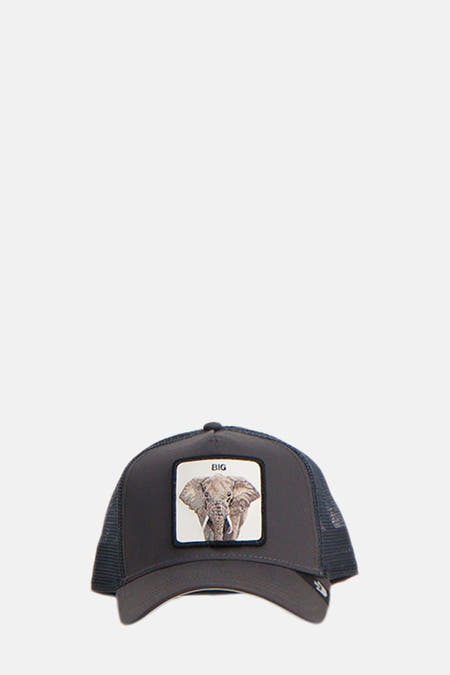 Chapeau gris de GOORIN avec un dos en mesh et une patch olifant brodé.