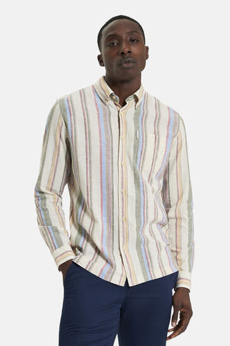 Chemise multicolore à longues manches de BEN SHERMAN, avec des rayures verticales et une poche poitr.