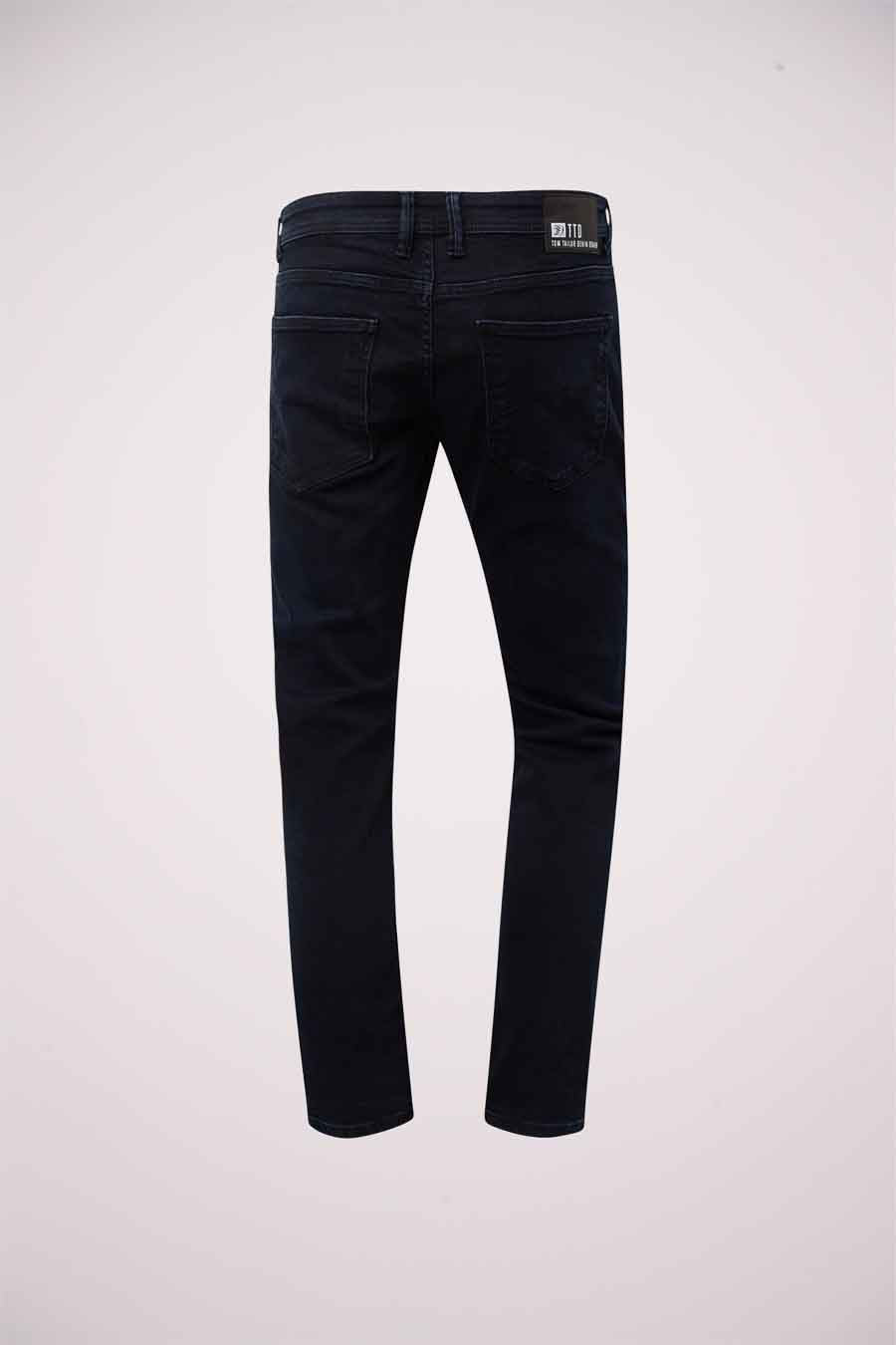 Jean slim fit bleu noir de TOM TAILOR, avec étiquette de marque sur l'arrière, uni.