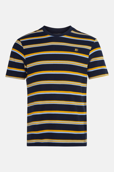 T-shirt multicolore à manches courtes de BEN SHERMAN, avec un motif rayé et un petit logo sur la poitrine.