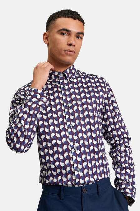 Chemise bleue à manches longues de BEN SHERMAN, avec un imprimé all-over.