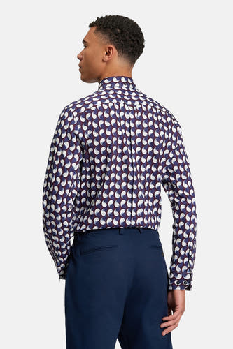 Chemise bleue à manches longues de BEN SHERMAN, avec imprimé paisley sur toute la surface, dos visible.