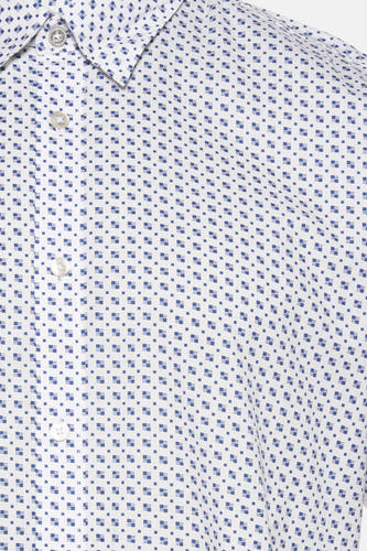 Chemise blanche à longues manches de BEN SHERMAN, avec un motif à carreaux et points bleus.