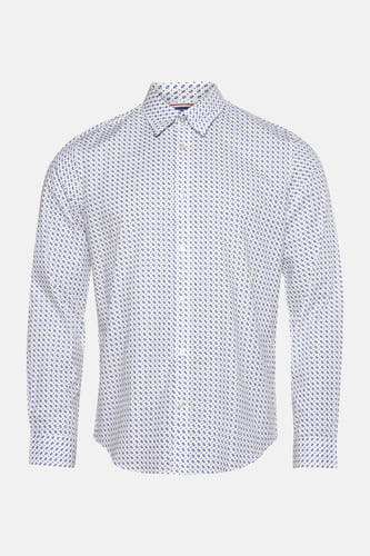 Chemise blanche à manches longues de BEN SHERMAN, avec un motif bleu.