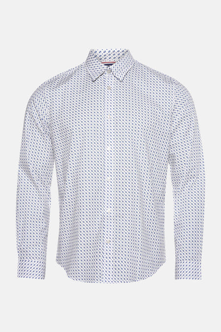 Chemise blanche à manches longues de BEN SHERMAN, avec un motif bleu.