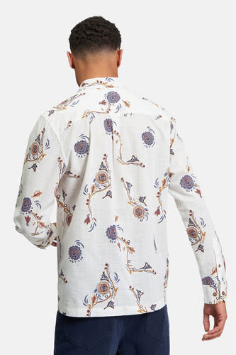 Chemise multicolore à longues manches de BEN SHERMAN, avec un motif floral sur un fond blanc.