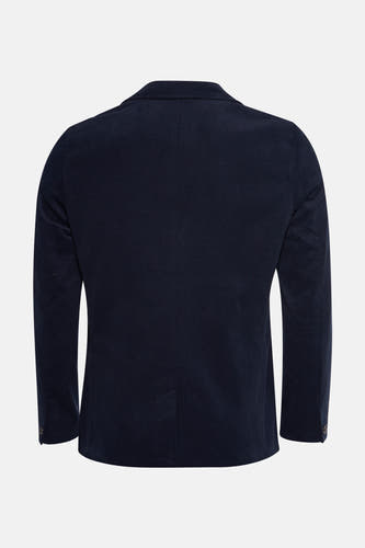 Blazer bleu de BEN SHERMAN, texture en velours côtelé, fermeture à boutons sur les manches, vue arrière.