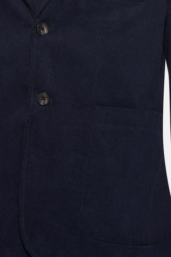 Blazer bleu de BEN SHERMAN avec des boutons et une poche sur l'avant, en texture corduroy.