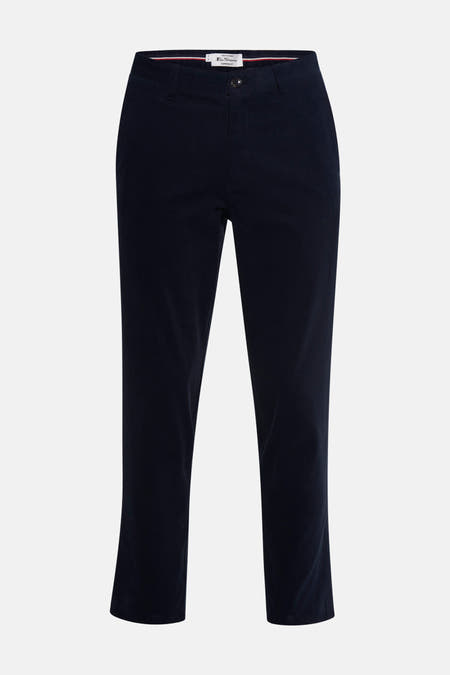 Pantalon bleu de BEN SHERMAN, fabriqué en corduroy avec une coupe slim.