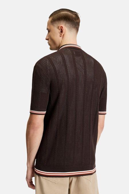 Bruin overhemd met korte mouwen van Ben Sherman, met een ribgebreide textuur en gestreepte details.