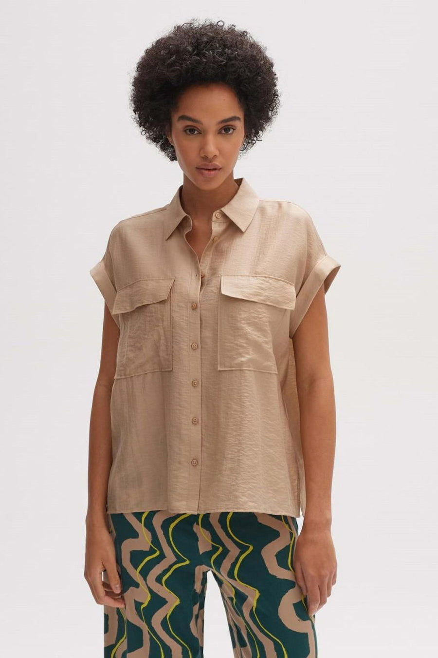 Chemise &agrave; manches courtes - beige