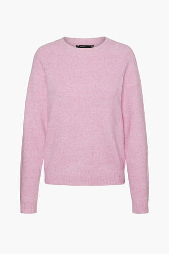 T-shirt rose avec col rond de Vero Moda, avec des manches longues et une texture côtelée.
