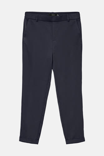 Pantalon de costume bleu VERO MODA, avec une subtile texture et des poches rabattues.