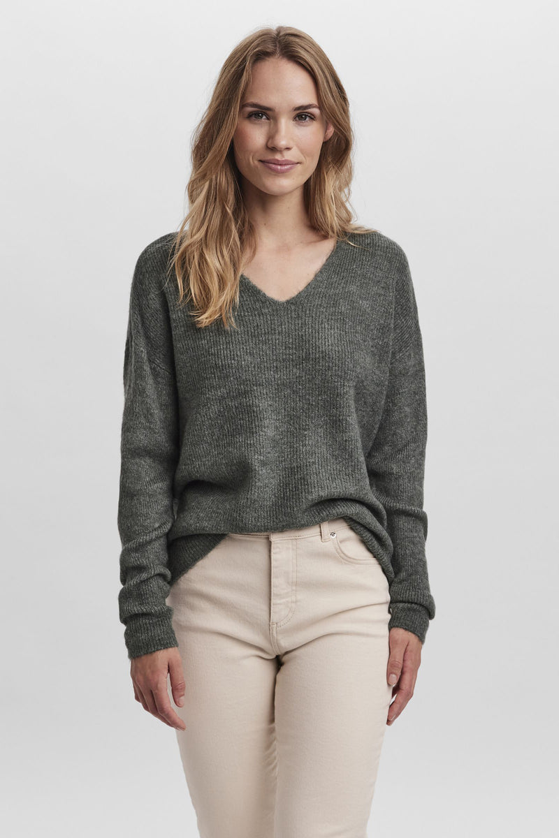 Pull à col en V - vert