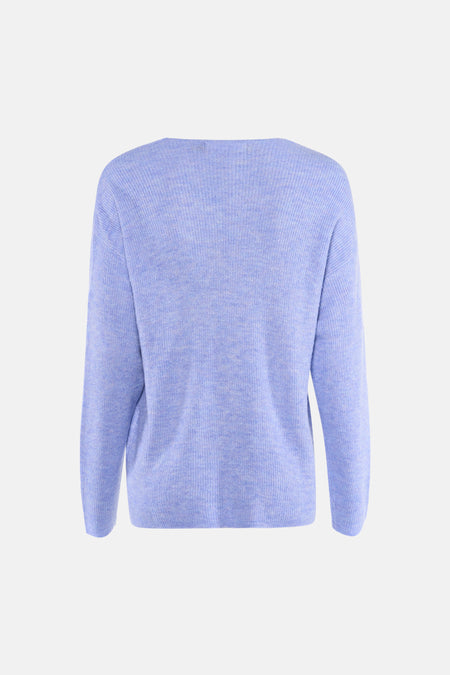 Blauwe trui met V-hals van Vero Moda, met een fijne ribgebreide textuur en lange mouwen.