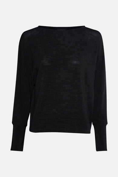 Gilet noir avec col rond d'Opus, avec des manches longues et une texture côtelée.