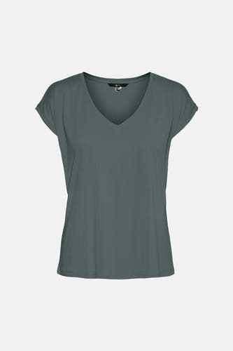 T-shirt vert à manches courtes de VERO MODA®, couleur unie avec un col en V.
