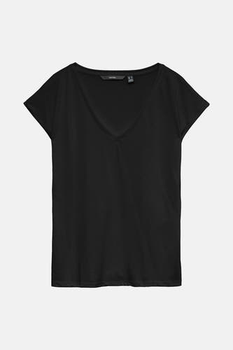 T-shirt noir de VERO MODA, avec des manches courtes et un col V.
