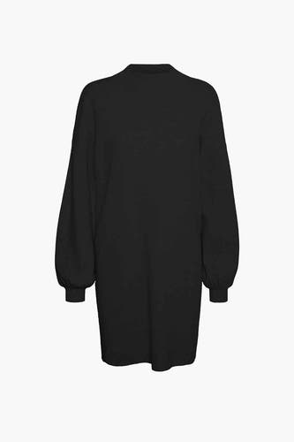 Robe noire Vero Moda, avec longues manches ballon et poignets, vue de dos.