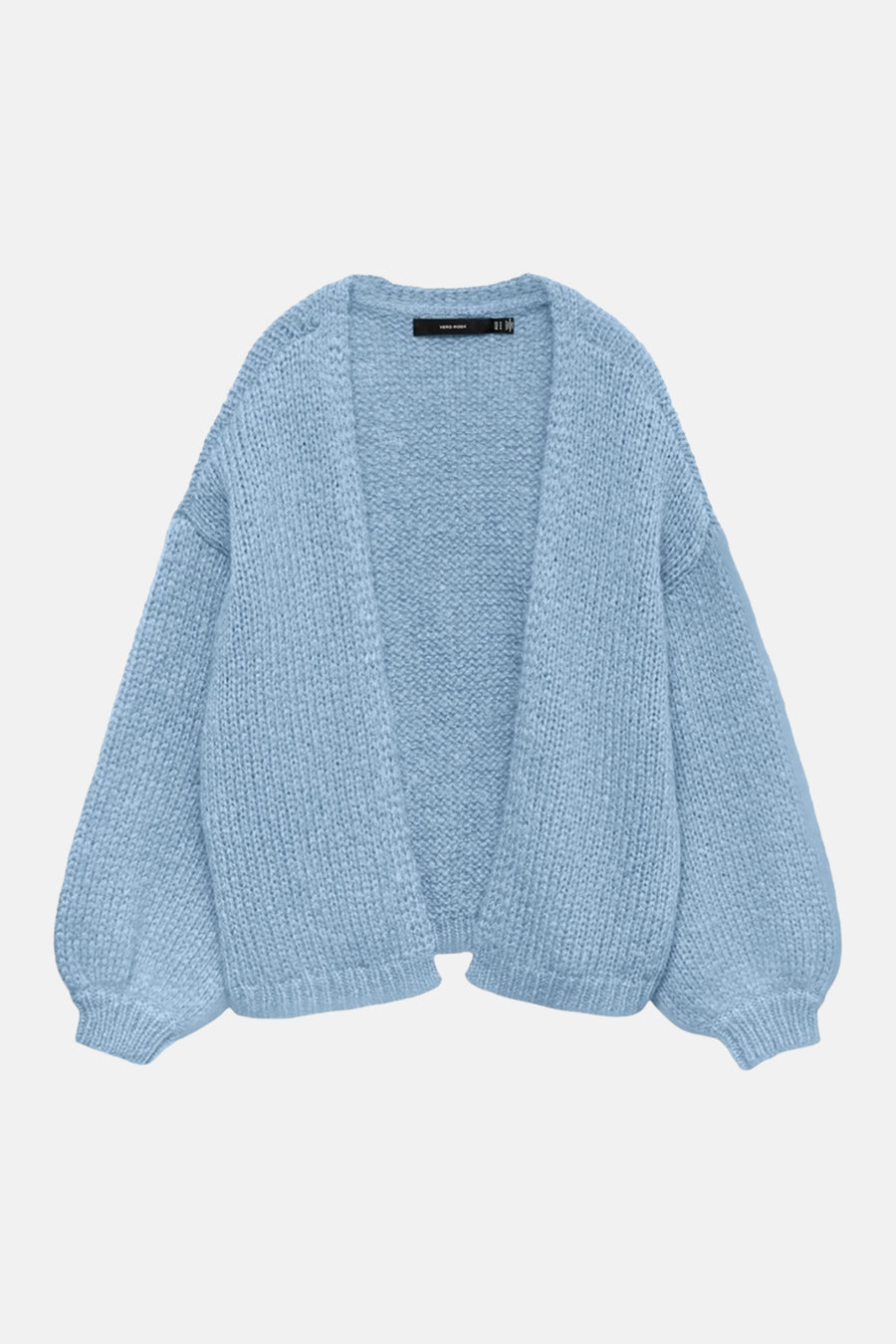 Veste bleue de Vero Moda avec des manches bouffantes et une texture tricotée grossière.