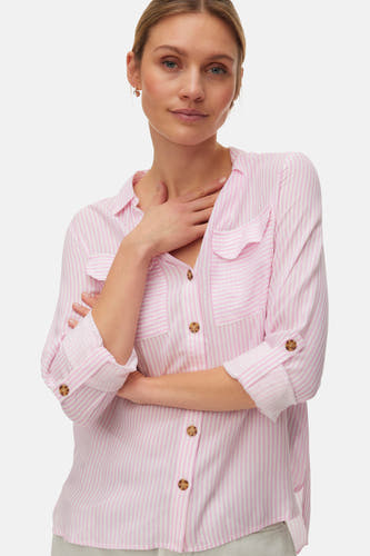 Chemise rose à longues manches de VERO MODA®, rayée, avec des manches retroussées, dos.