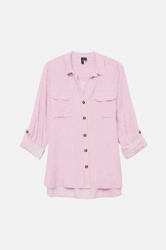 Chemise rayée rose de VERO MODA, avec manches longues, fermeture à boutons et poches poitrine.