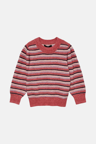 Pull rayé multicolore à col rond de VERO MODA®, tricoté en rose, crème, noir et bleu lavande.