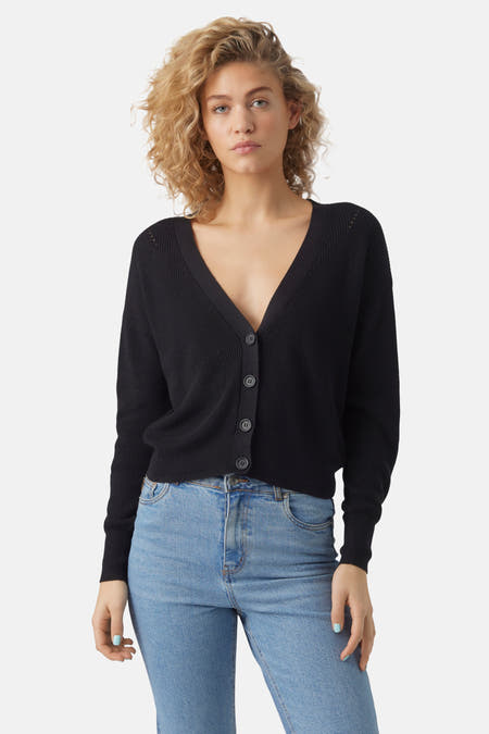 Gilet noir Vero Moda à manches longues et fermeture à boutons.